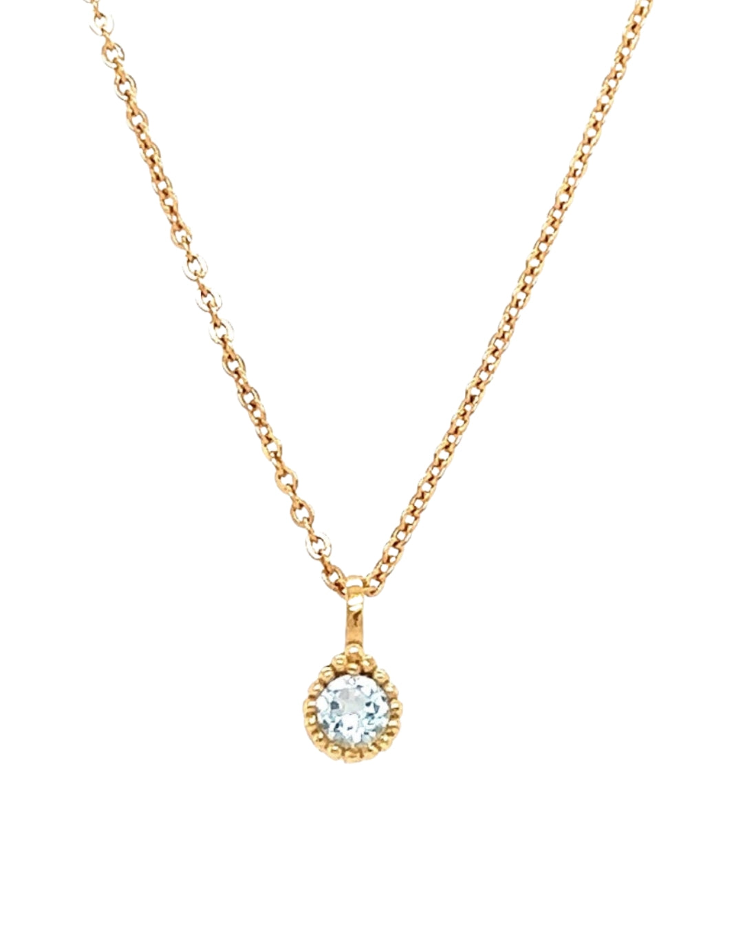 Gold March Aquamarine Birthstone Necklace Chain.