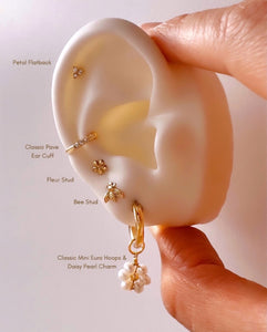 Gold Daisy Pearl Hoop Earrings 