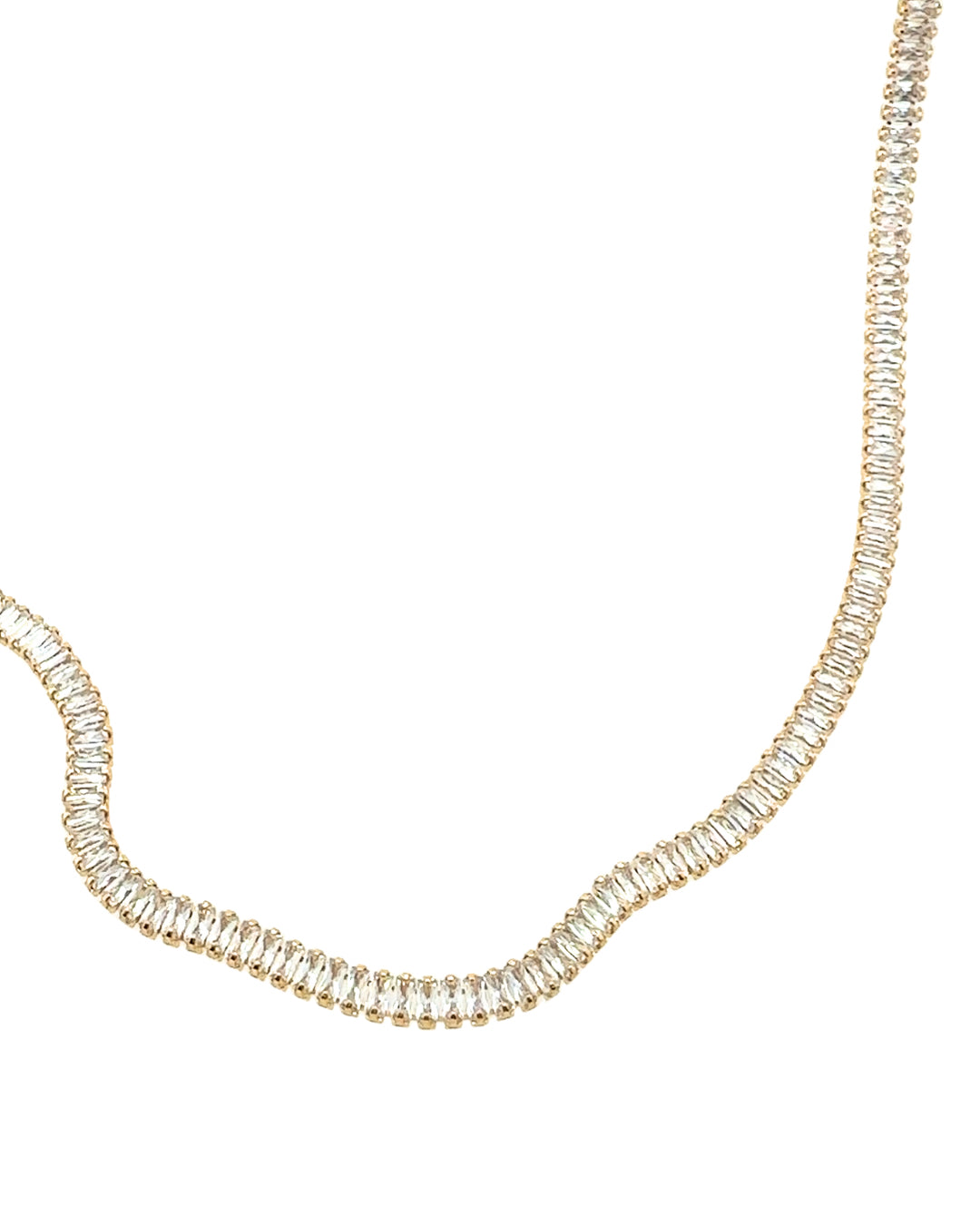 14k yellow gold fill classic crystal baguette tennis white diamond choker necklace