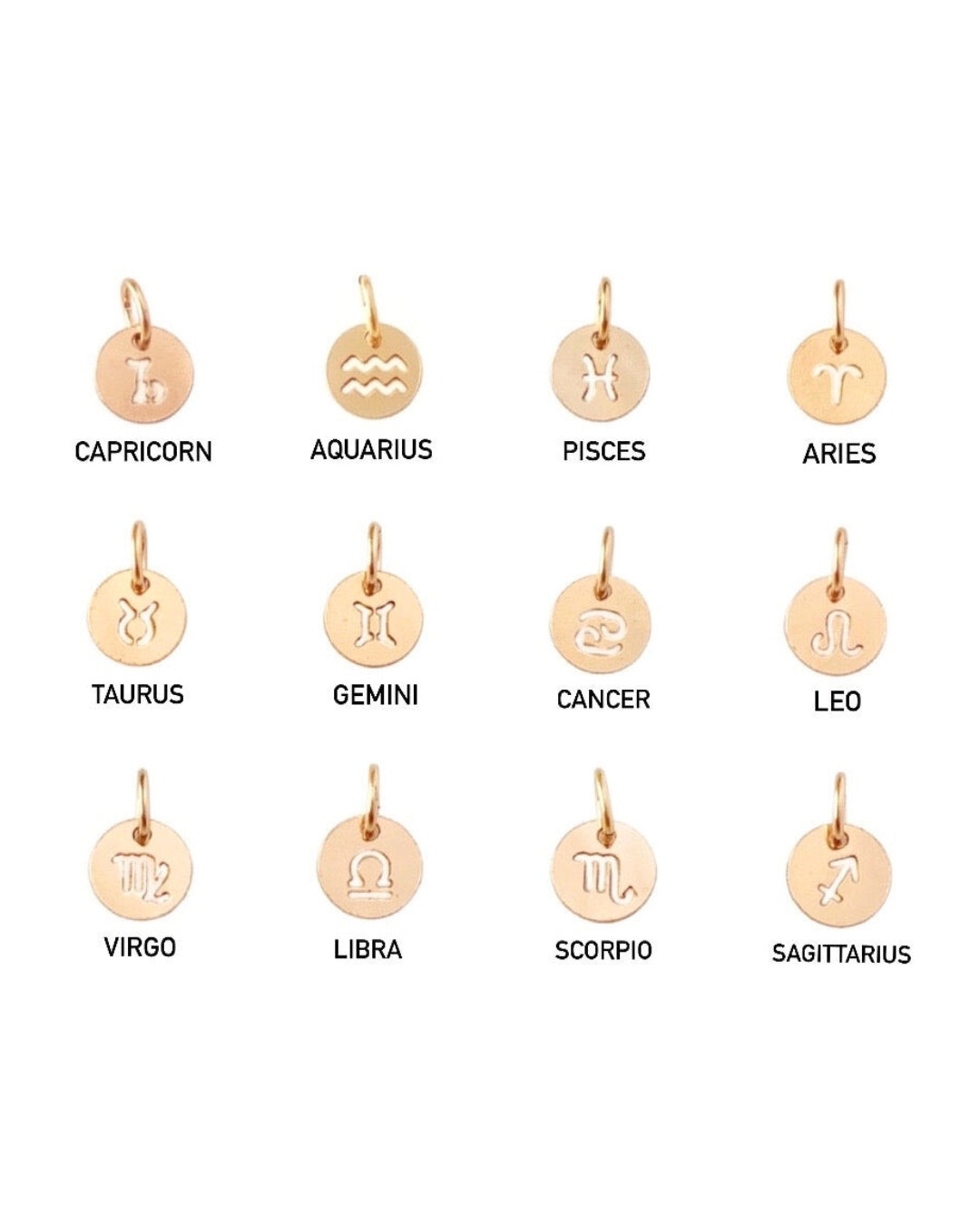 14k yellow gold fill mini zodiac earring charms for huggie hoops earrings. Made in Australia. 