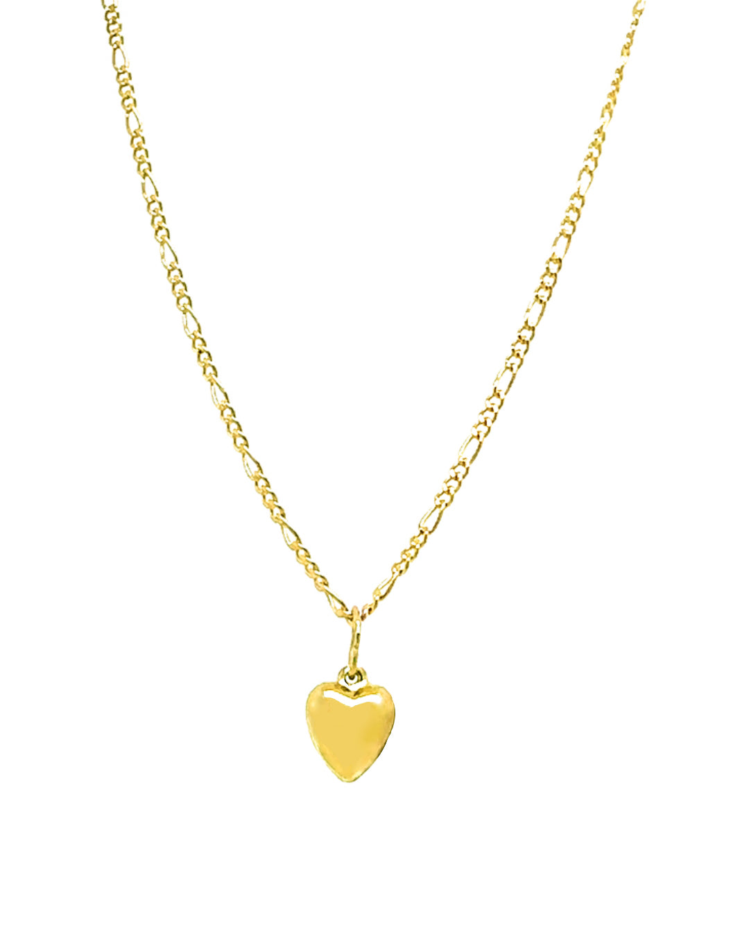 14k gold fill small puffy love heart of gold pendant on a Figaro necklace chain 
