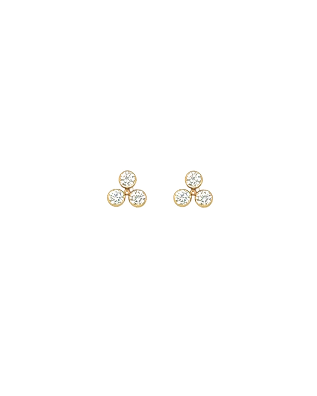 Gold Trio Bezel Stud Earrings with Cubic Zirconia Crystals 