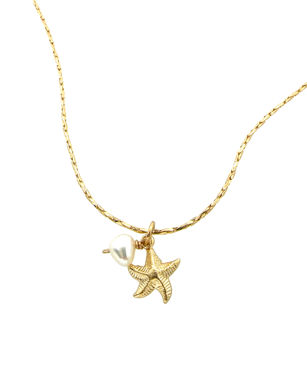 Gold starfish and pearl charm necklace on dainty gold chain. Made in Australia 