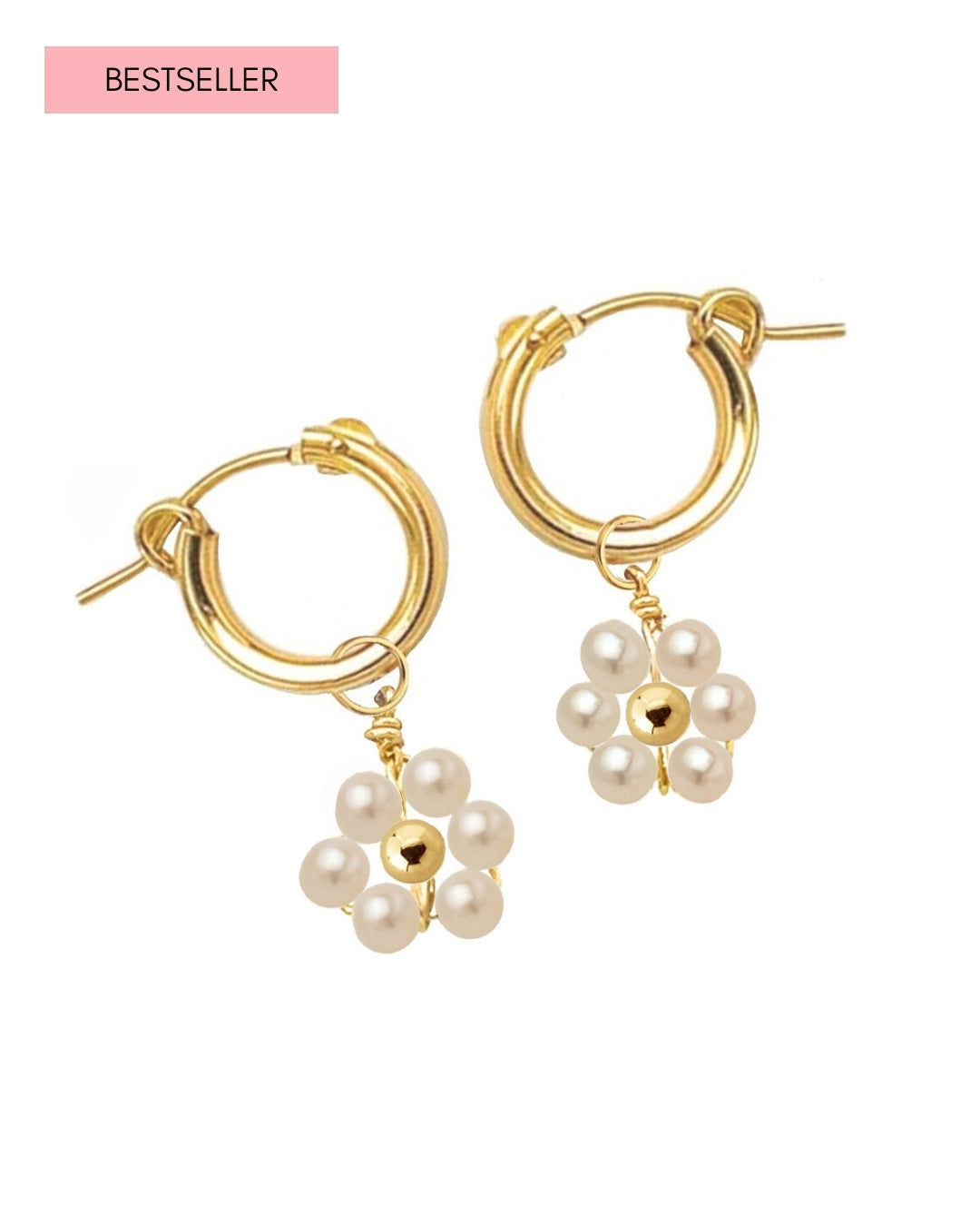 Gold Daisy Pearl Hoop Earrings with removable earring charms 
