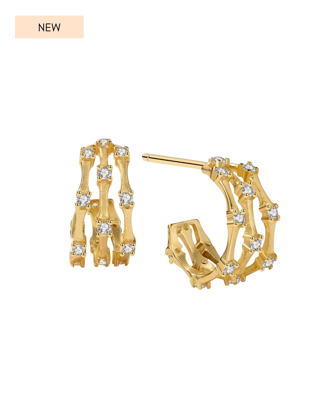 Gold Trellis Pavé Huggies with twisted design and pavé crystal embellishments