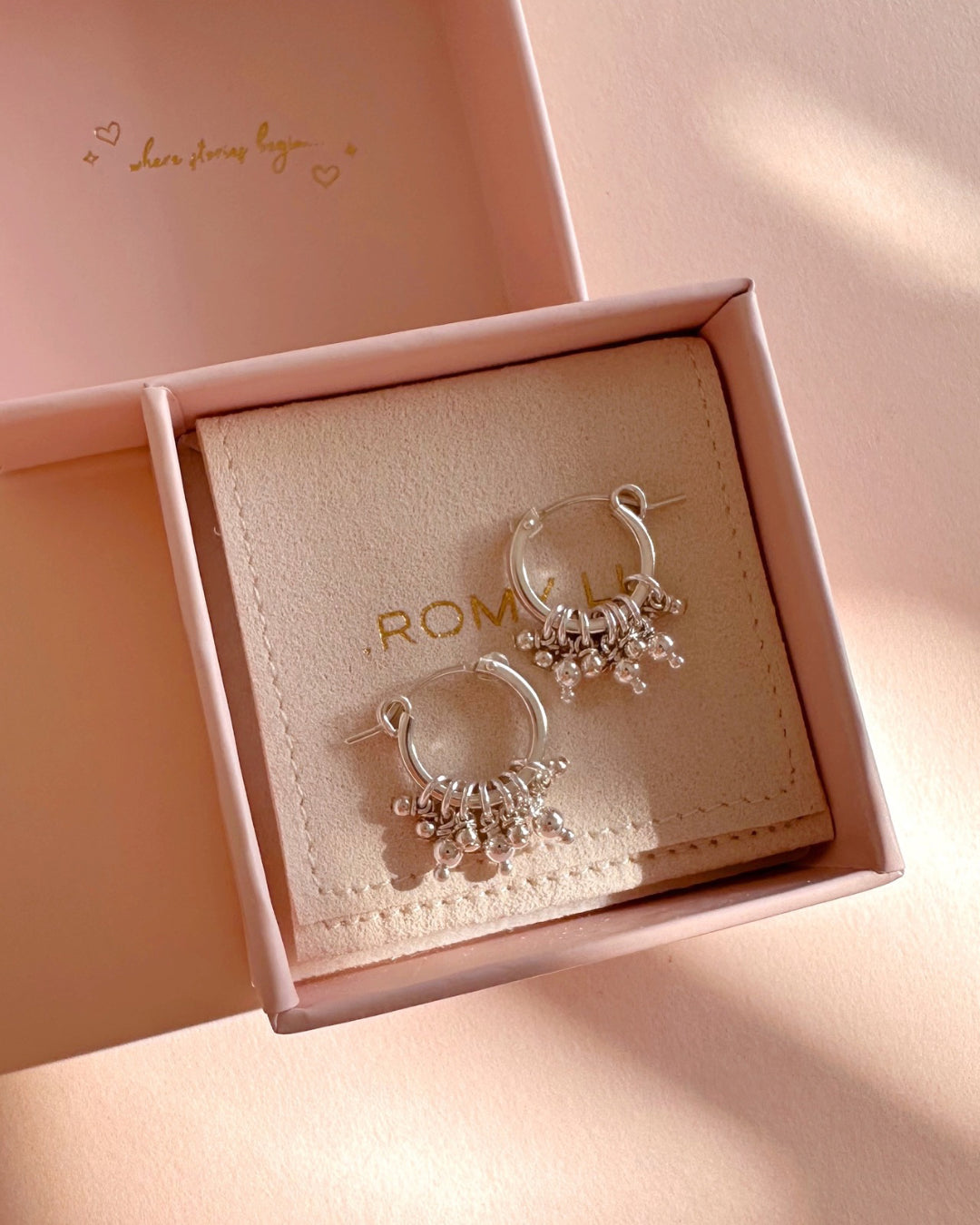 Sterling Silver Cluster Hoops in a Romyli gift box 