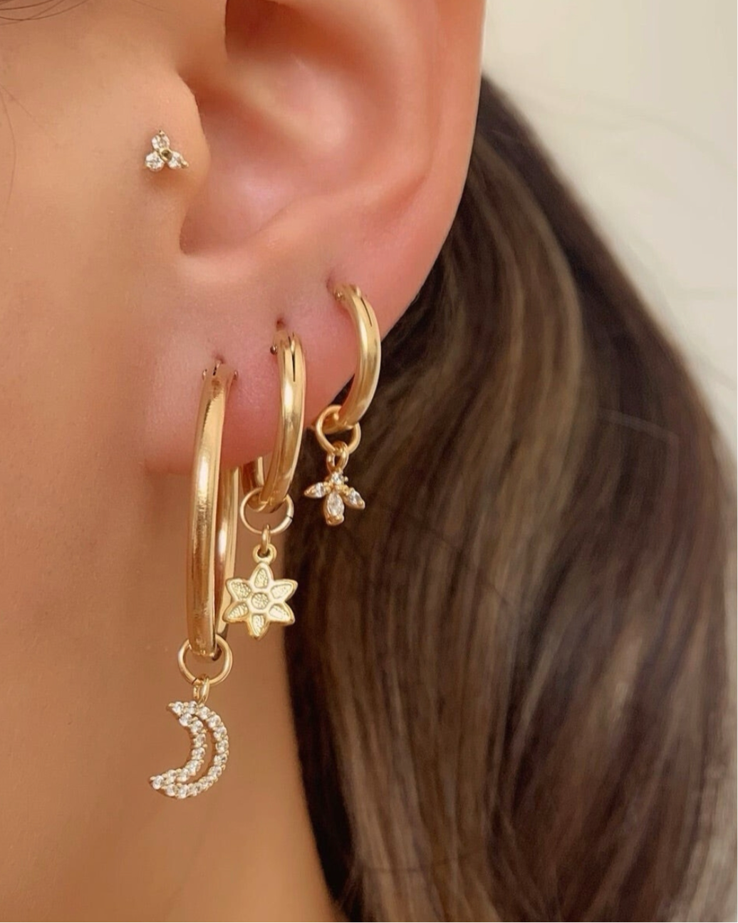 14k yellow gold fill petal earring charm for huggie hoops earrings. Made in Australia. 