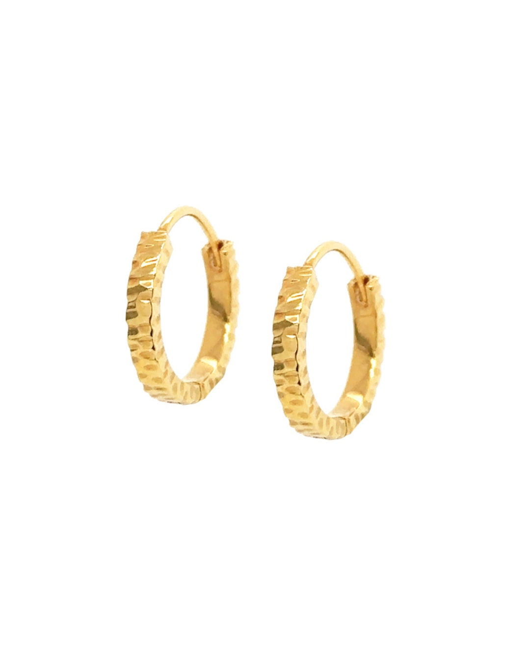 Gold ridged textured hoop earrings 