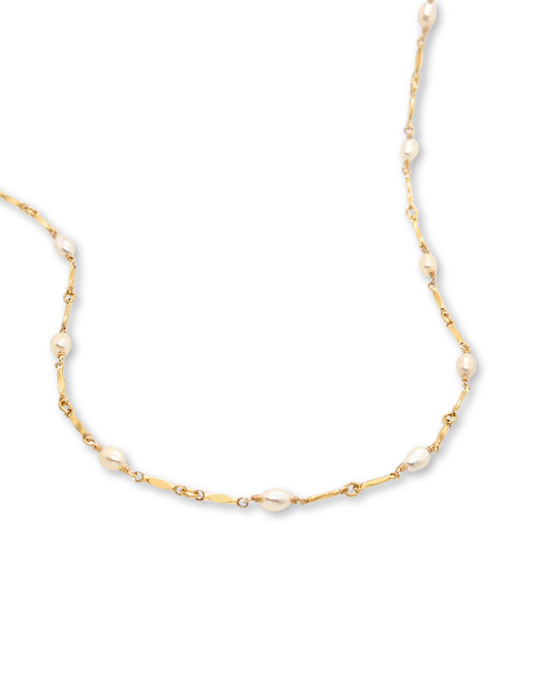 Gold fill bar and pearl choker necklace with adjustable extender