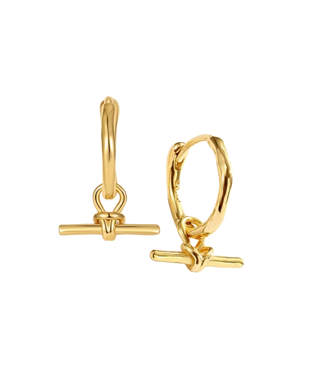 Gold vermeil huggie earrings with removable FOB T-bar charm drop