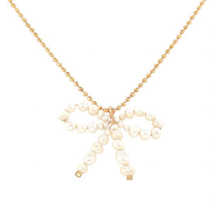 Gold Pearl Bow Necklace