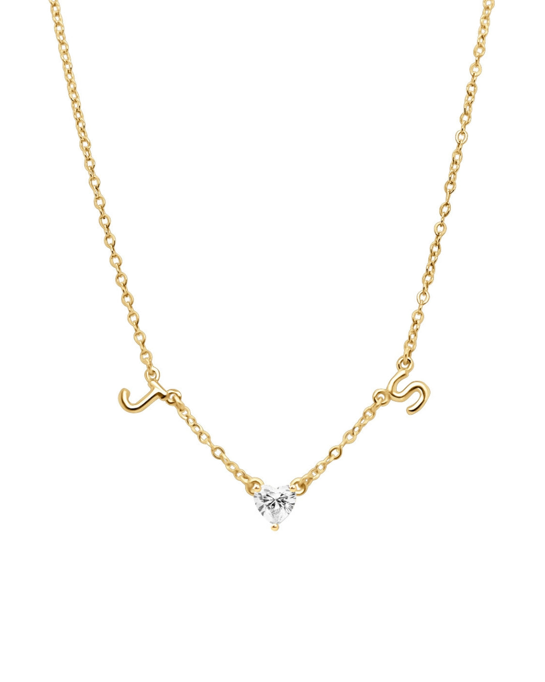 Personalised petite initial necklace in 14k gold fill with up to 9 letters, heart gem or gold heart charm – dainty custom jewellery gift. Made in Australia 