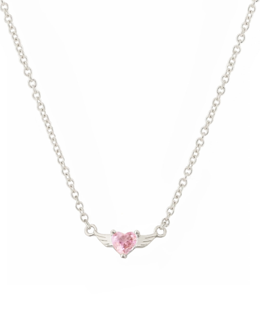 Silver Angel Heart Necklace (Pink)
