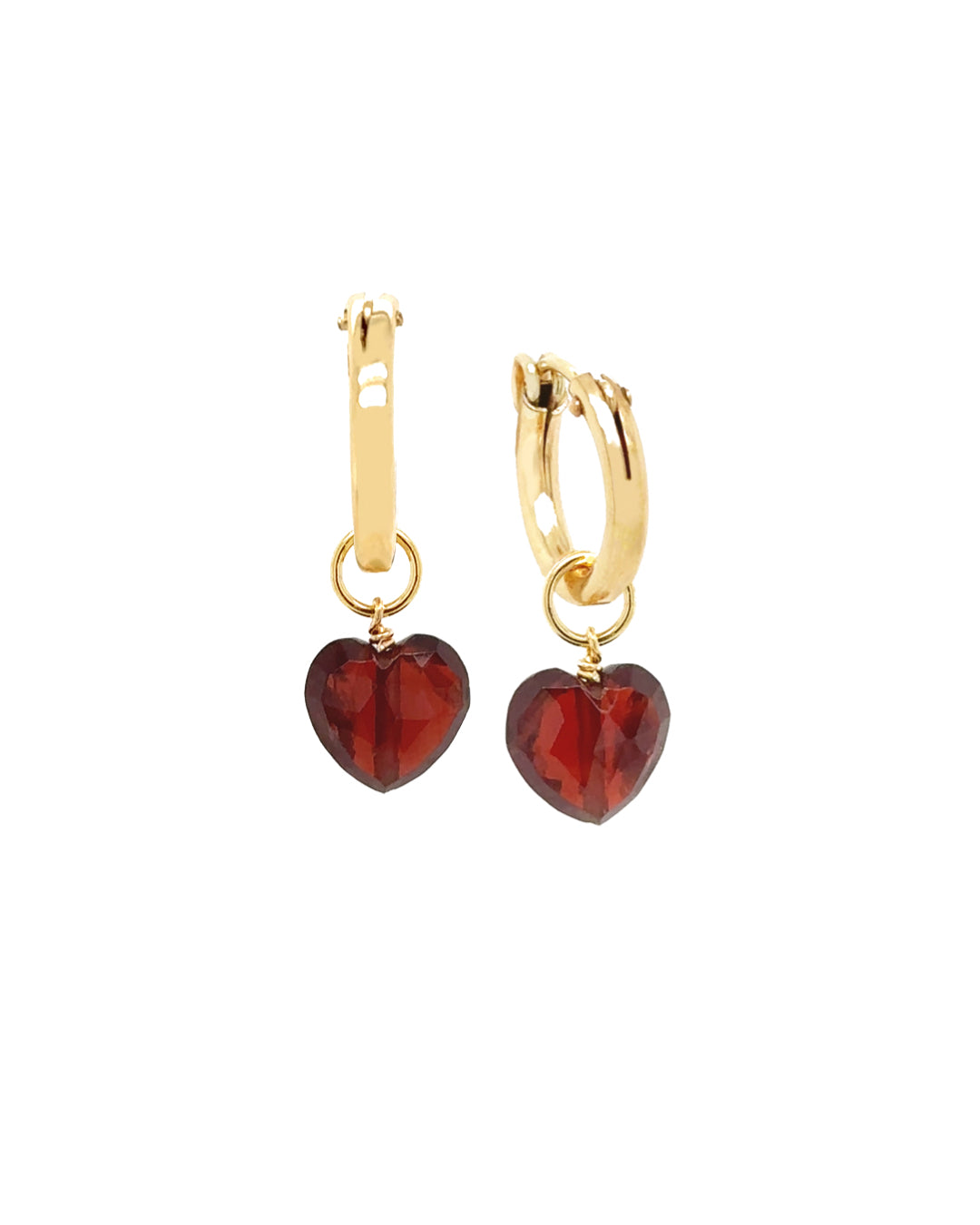 Garnet Heart Charm Hoops