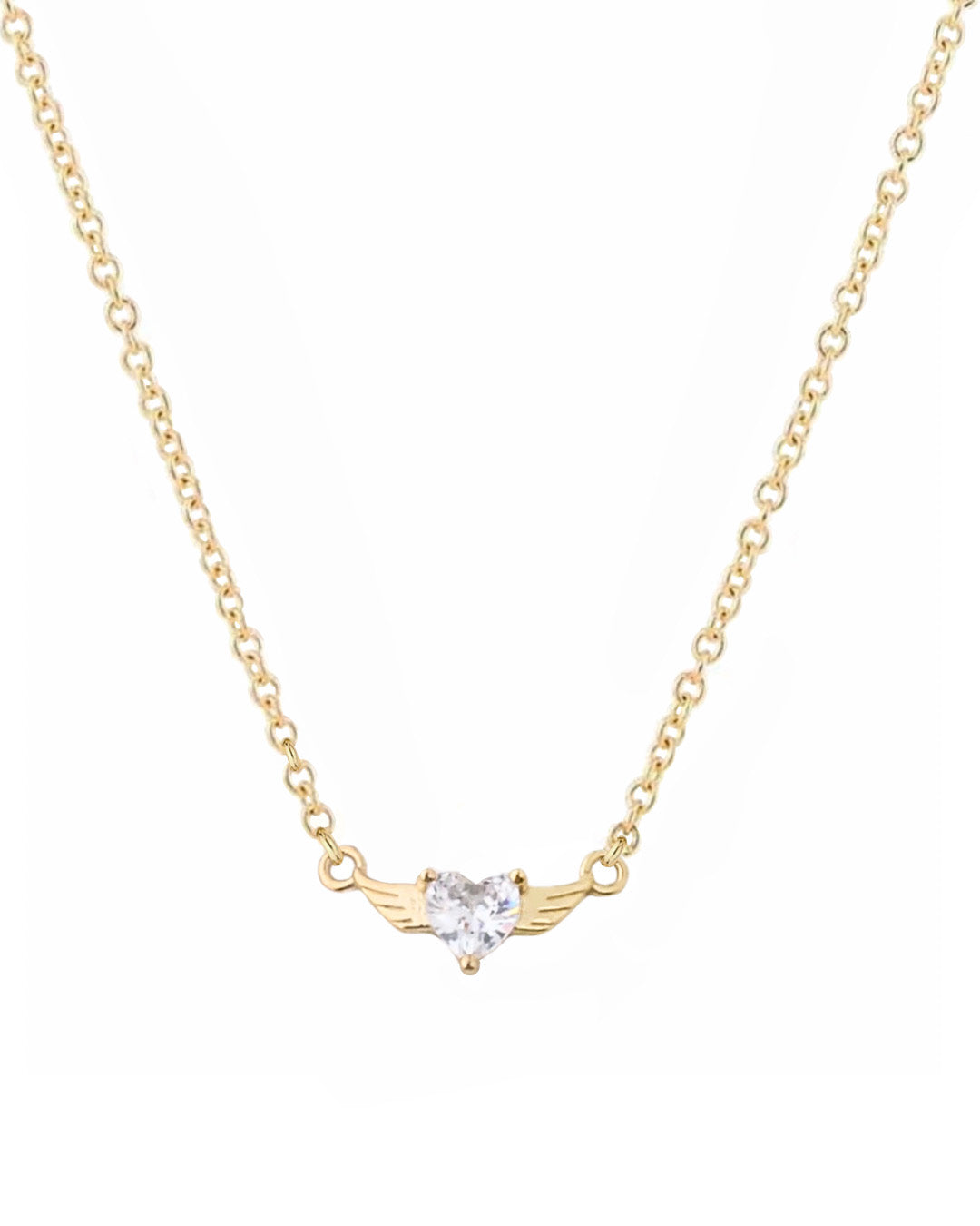 Gold Angel Heart Necklace (White)