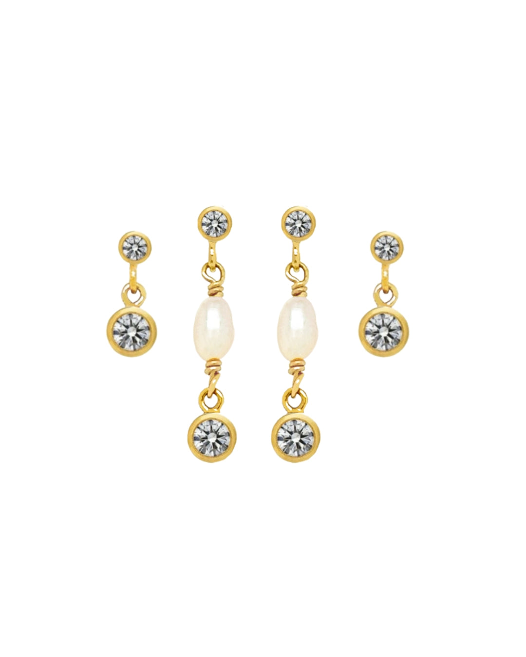 The Luminous Pearl Stud Earrings Set features dainty pearl and crystal studs that offer a blend of classic and modern style.