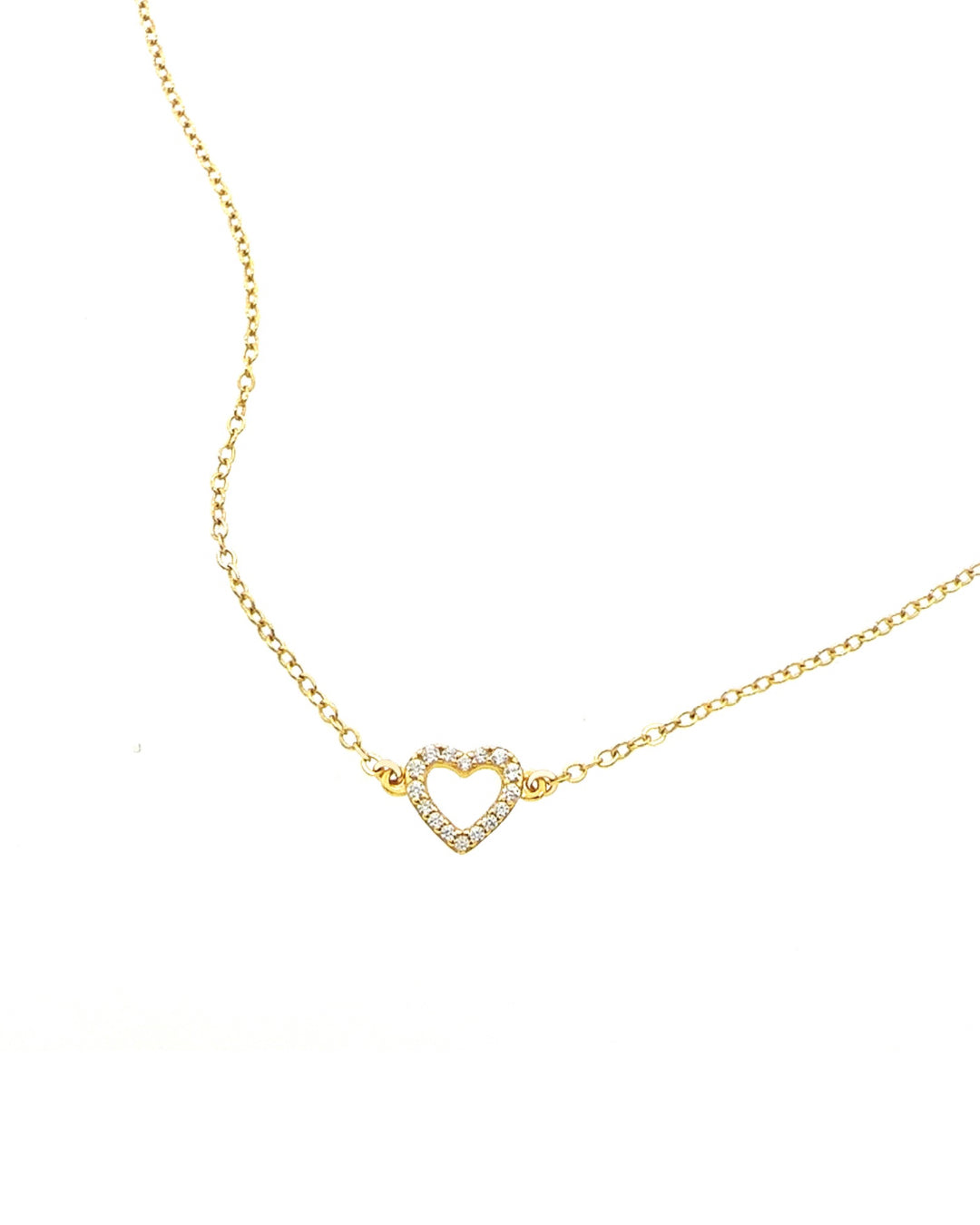 Gold Pavé Heart Necklace with cubic zirconia crystals on a delicate chain, made in Australia. Perfect Valentine’s Day gift, Galentine’s Day gift, or gift for besties.