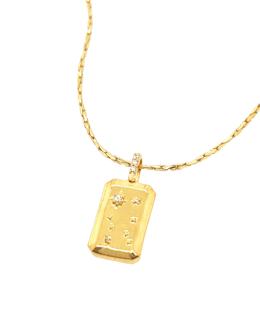 Gold Gemini Constellation Zodiac Pendant on a Gold Necklace Chain