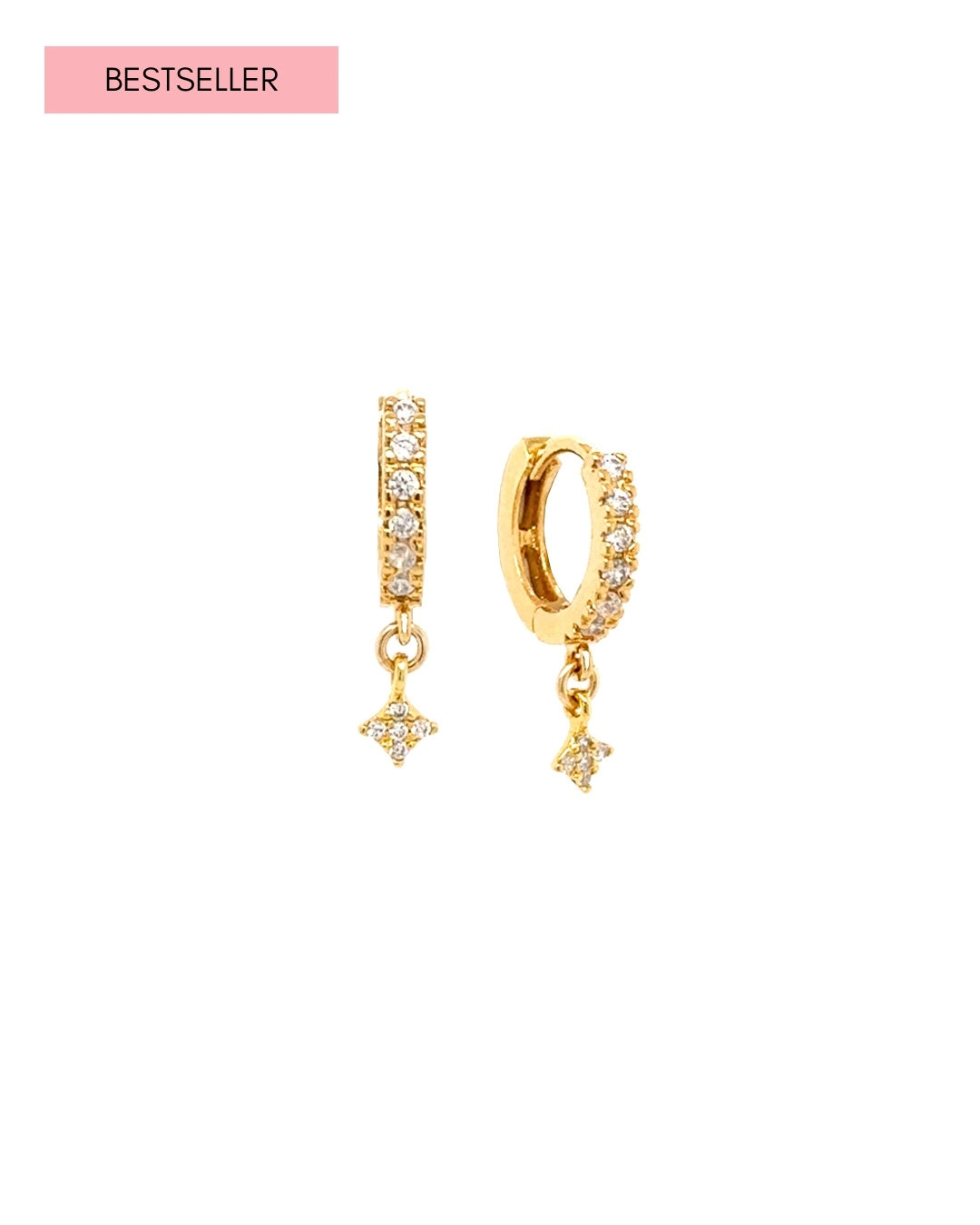 18k Gold vermeil white crystal Huggies with tiny Northstar crystal earring charms 