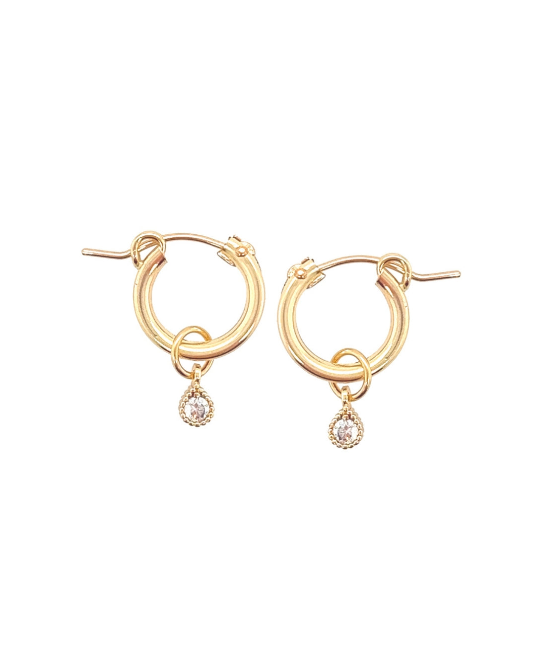 Gold cubic zirconia crystal charm drop hoop earrings 
