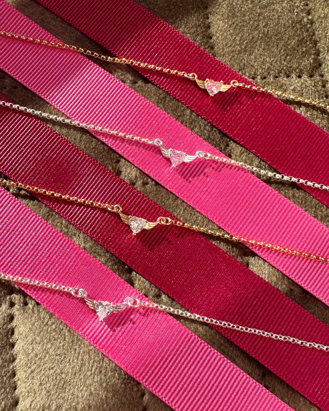 Gold Angel Heart Necklace (Pink)
