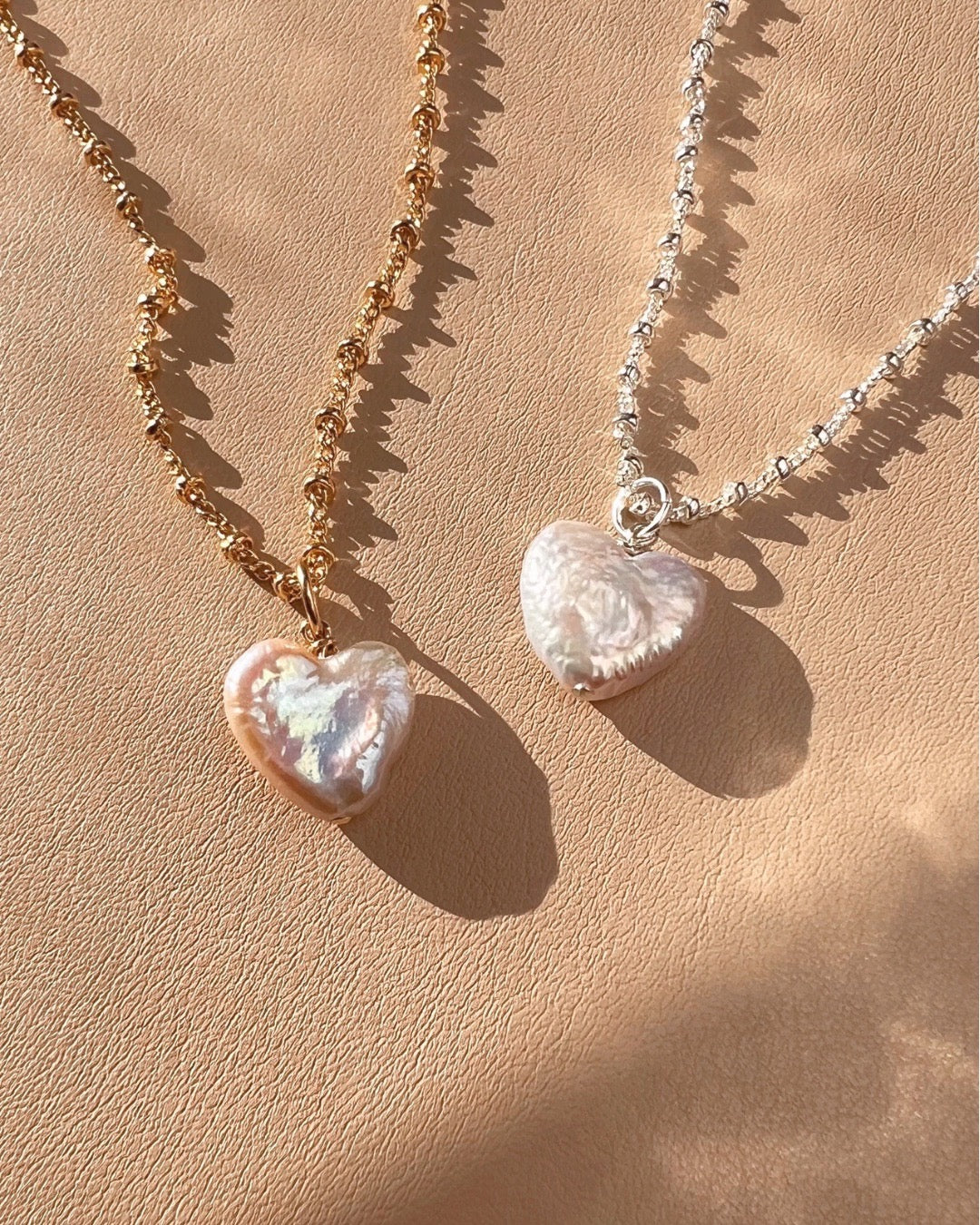 Gold Pearl Heart Necklace