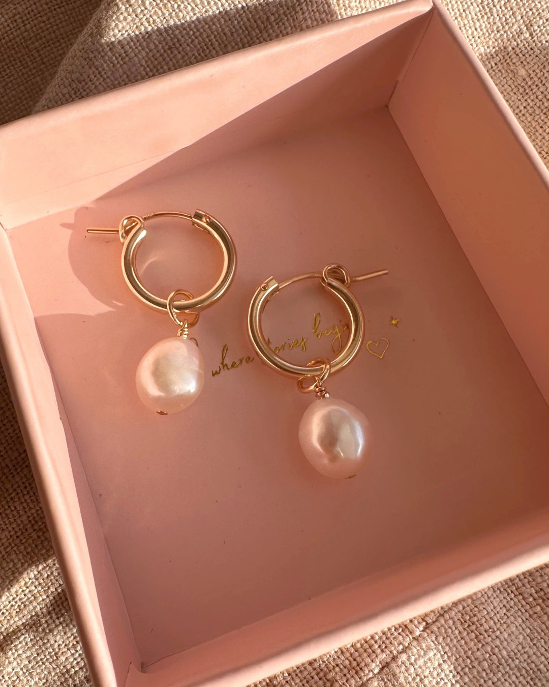 Gold freshwater pearl earring charm on gold fill hoops