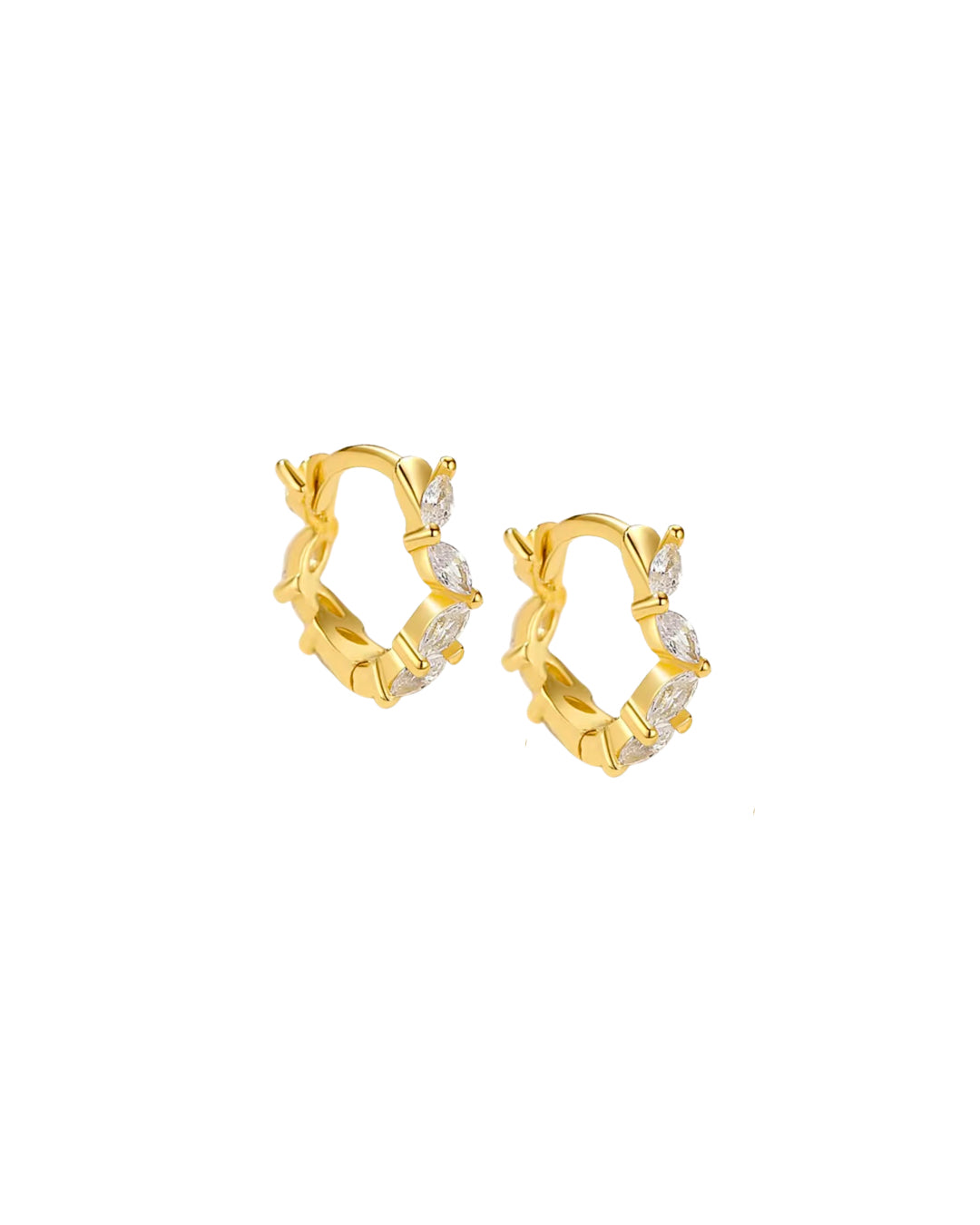 Gold vermeil huggie earrings with marquise cut crystals 