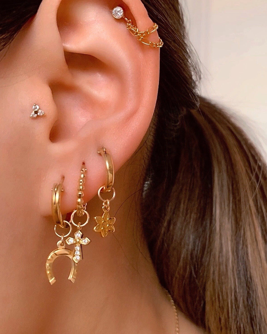 14k gold fill blossom flower earring charm for huggie hoops earrings. Made in Australia. 