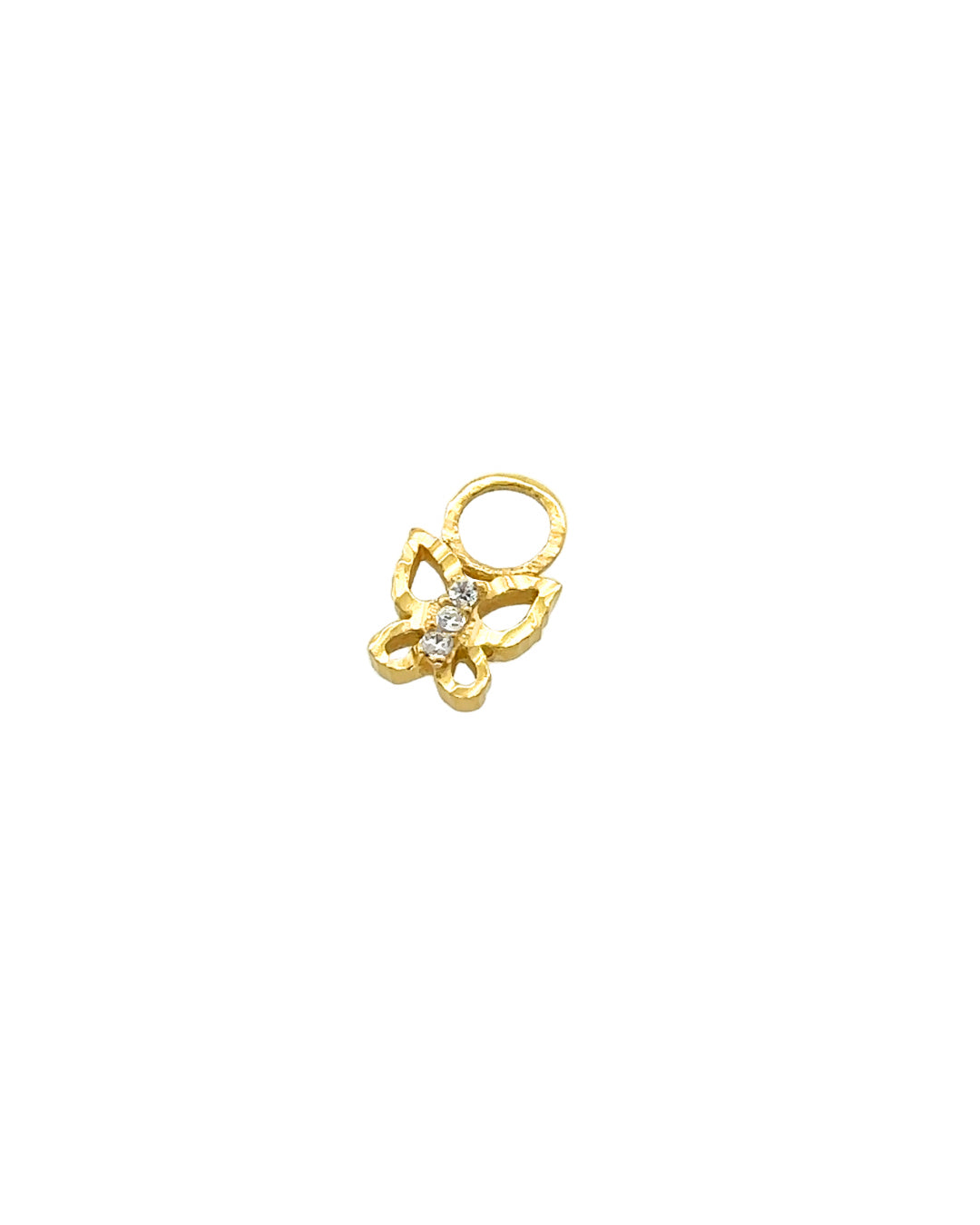 14k yellow gold fill textured butterfly earring charm for huggie hoops earrings. Designed and made in Australia. Talisman charm. 