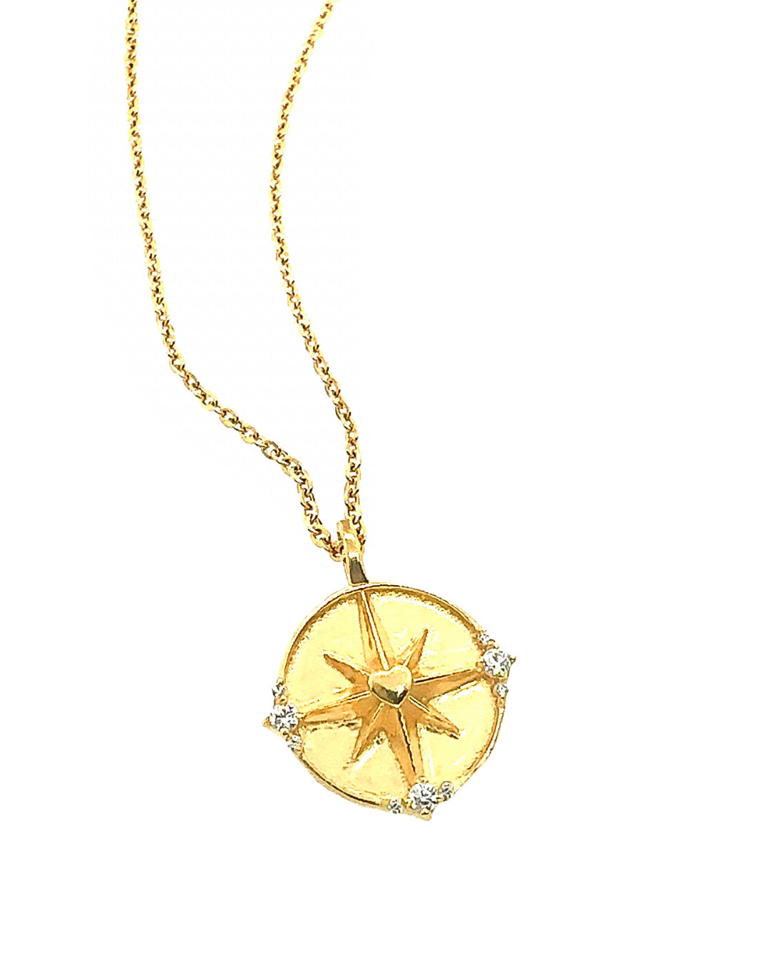 14k gold fill dreamers pendant on a necklace chain featuring a love heart centre on a North Star 