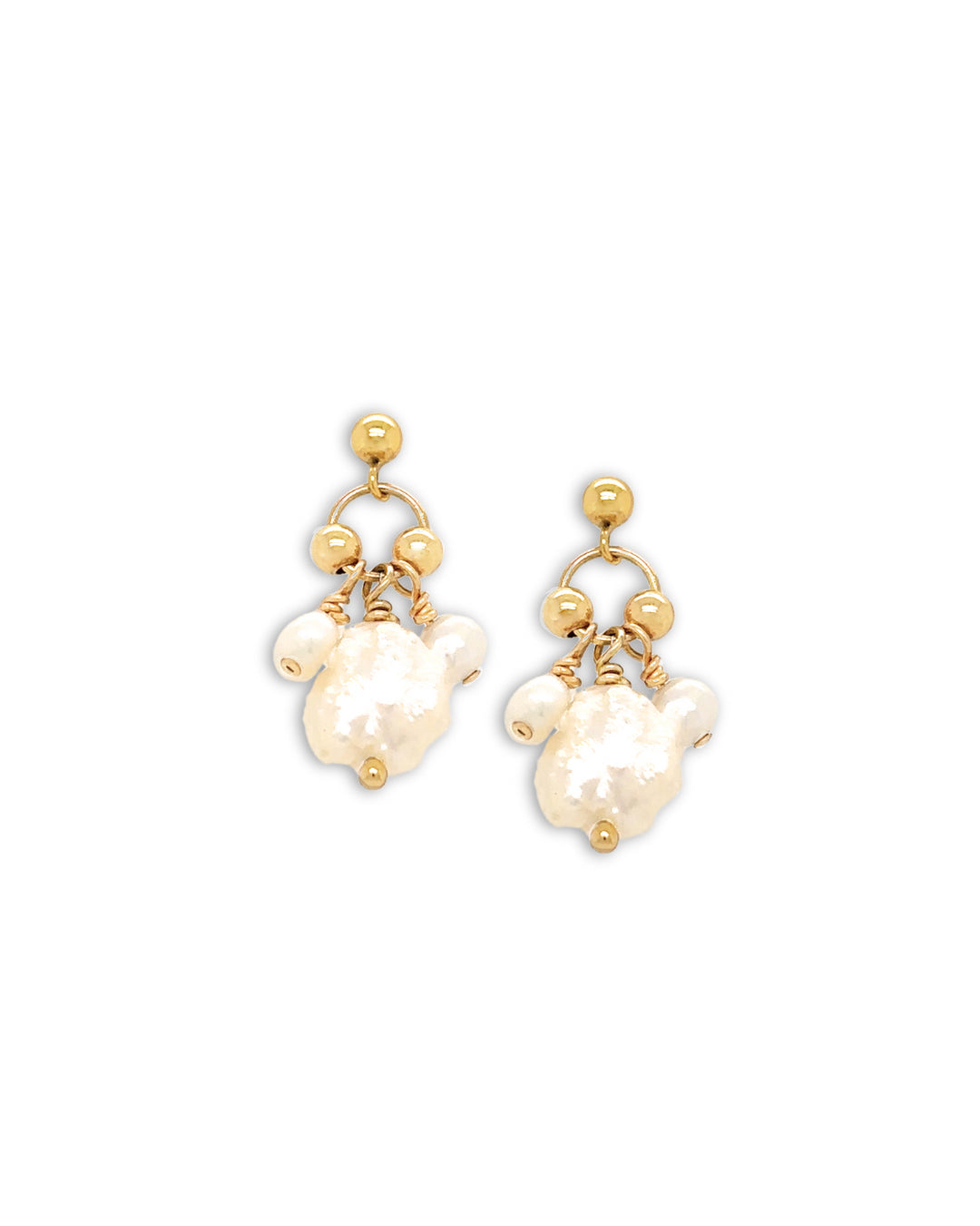 Budding Rose mini earrings with a cluster of baroque pearl and seed pearls on gold fill studs, designed and made in Australia. Delicate pearl cluster earrings for a natural, timeless look.