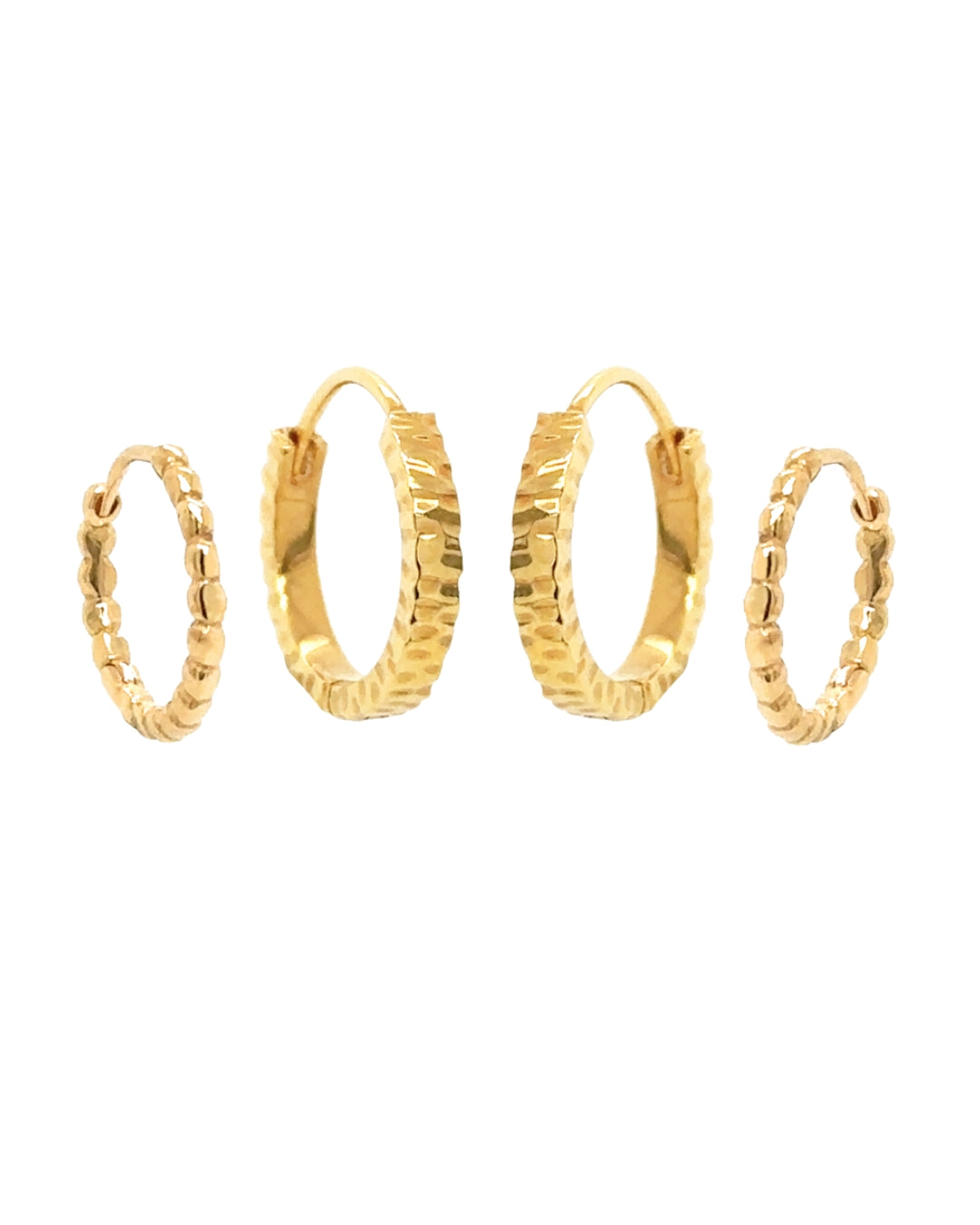 14k gold fill Gold Ridged Hoop and Faceted Huggies Earrings