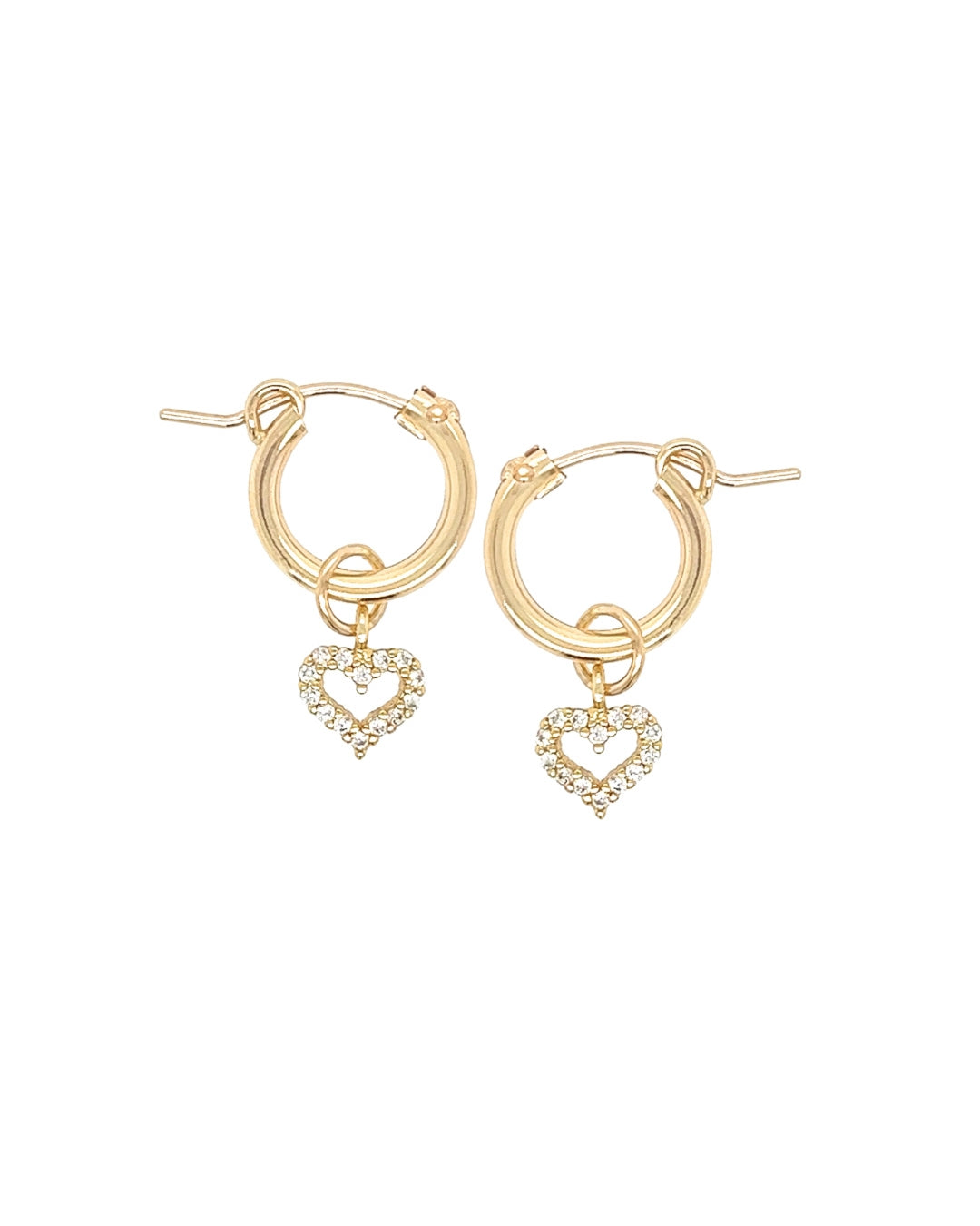 Gold pave heart charm hoops earrings 