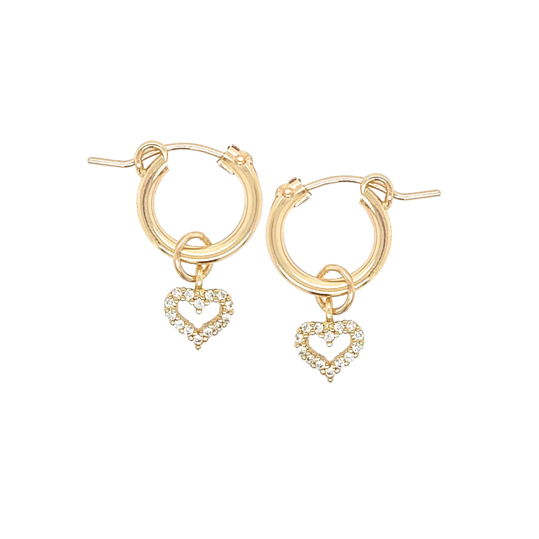 Gold Pave Heart Hoops