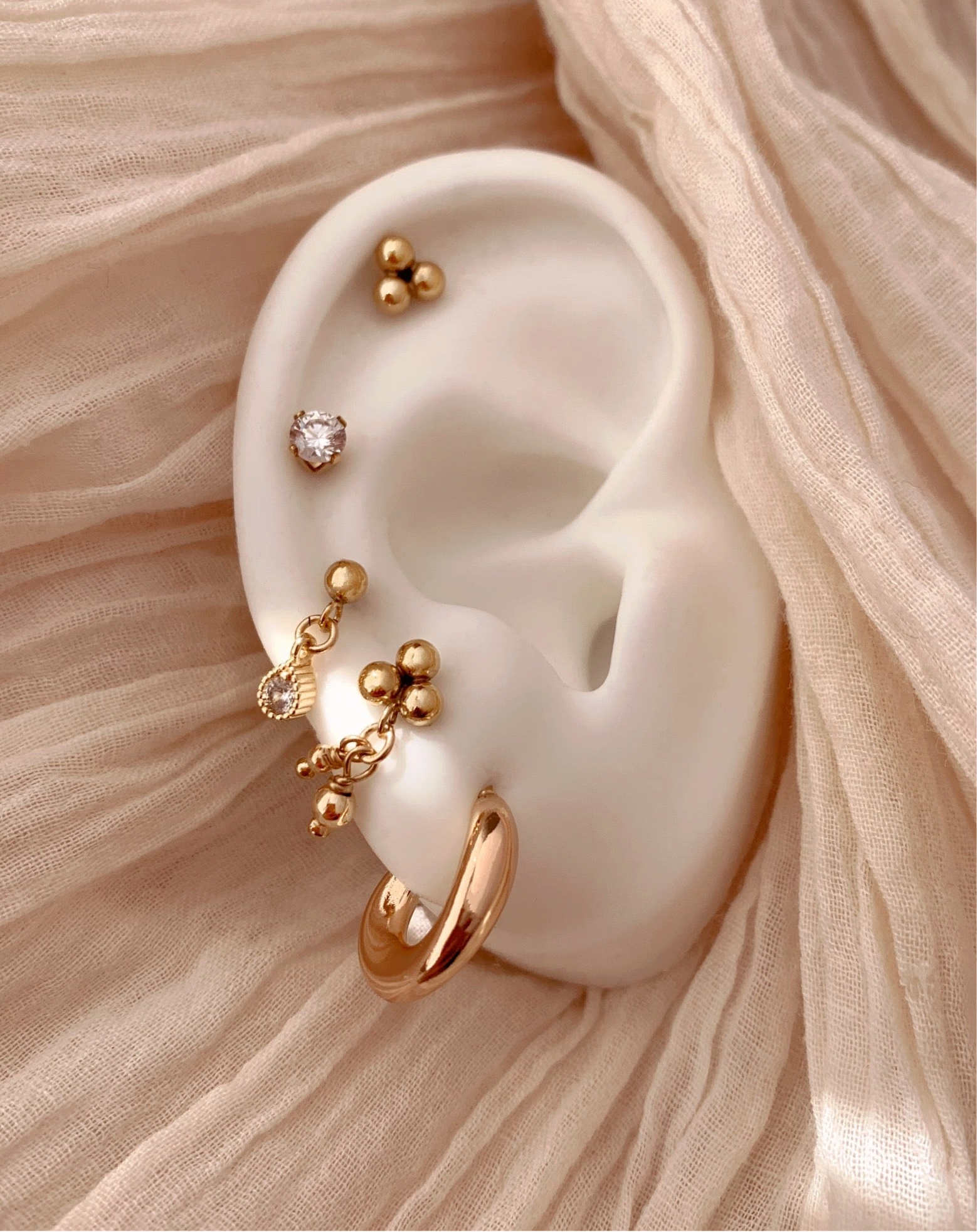 14k gold fill trinity sphere stud earrings