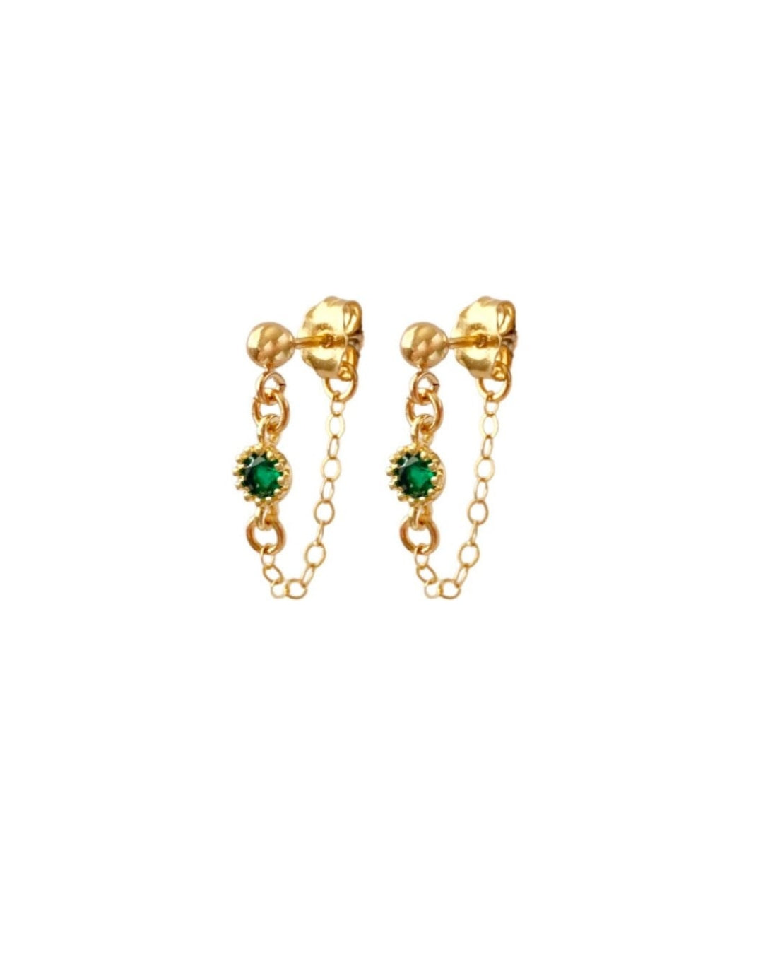 14k gold fill envy chain studs earrings in green emerald cubic zirconia crystal