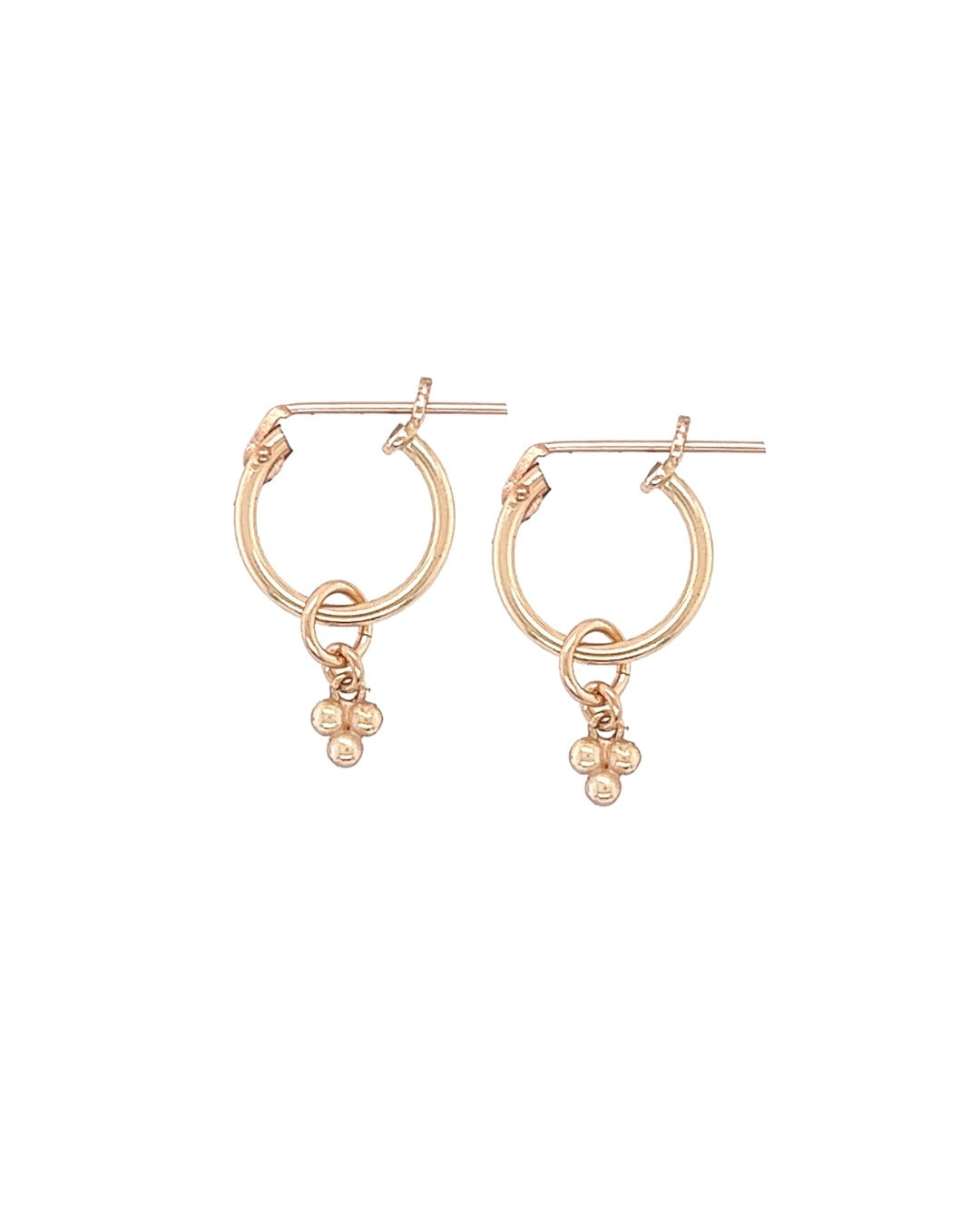 14k yellow gold fill mini spheres trinity Huggie hoops earring chain stud set. For lobe and helix piercing 