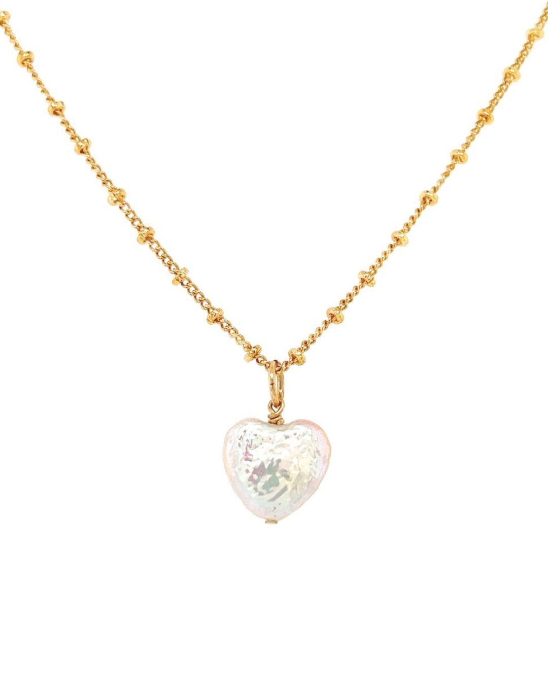 Freshwater Pearl Heart Pendant on Gold Filled Necklace Chain 