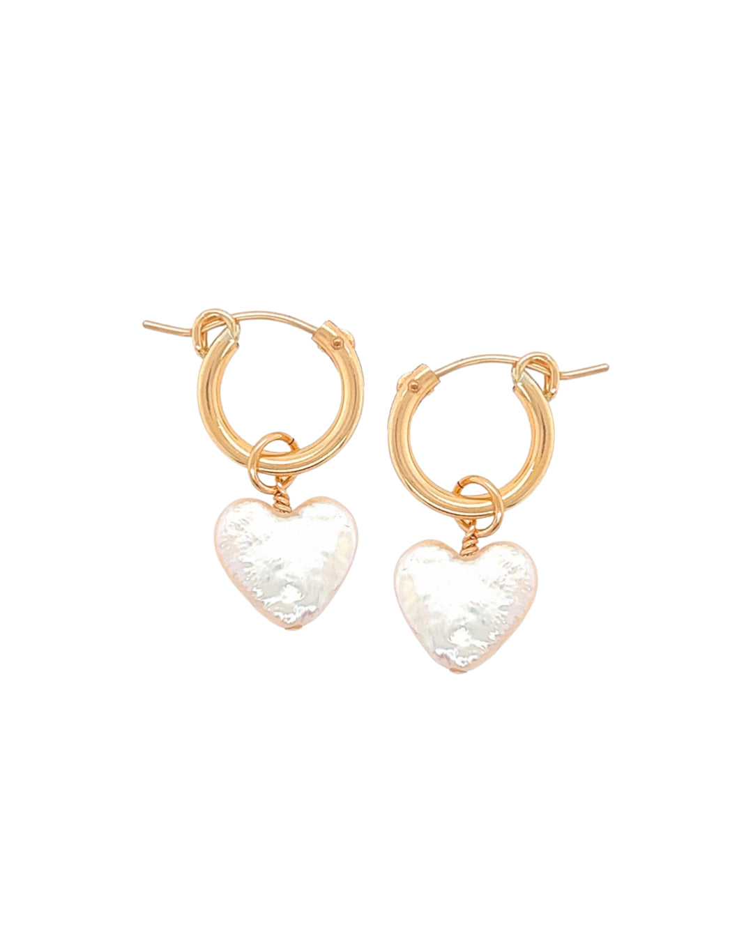 Freshwater Pearl Heart Charms on Gold Filled Hoop Earrings 