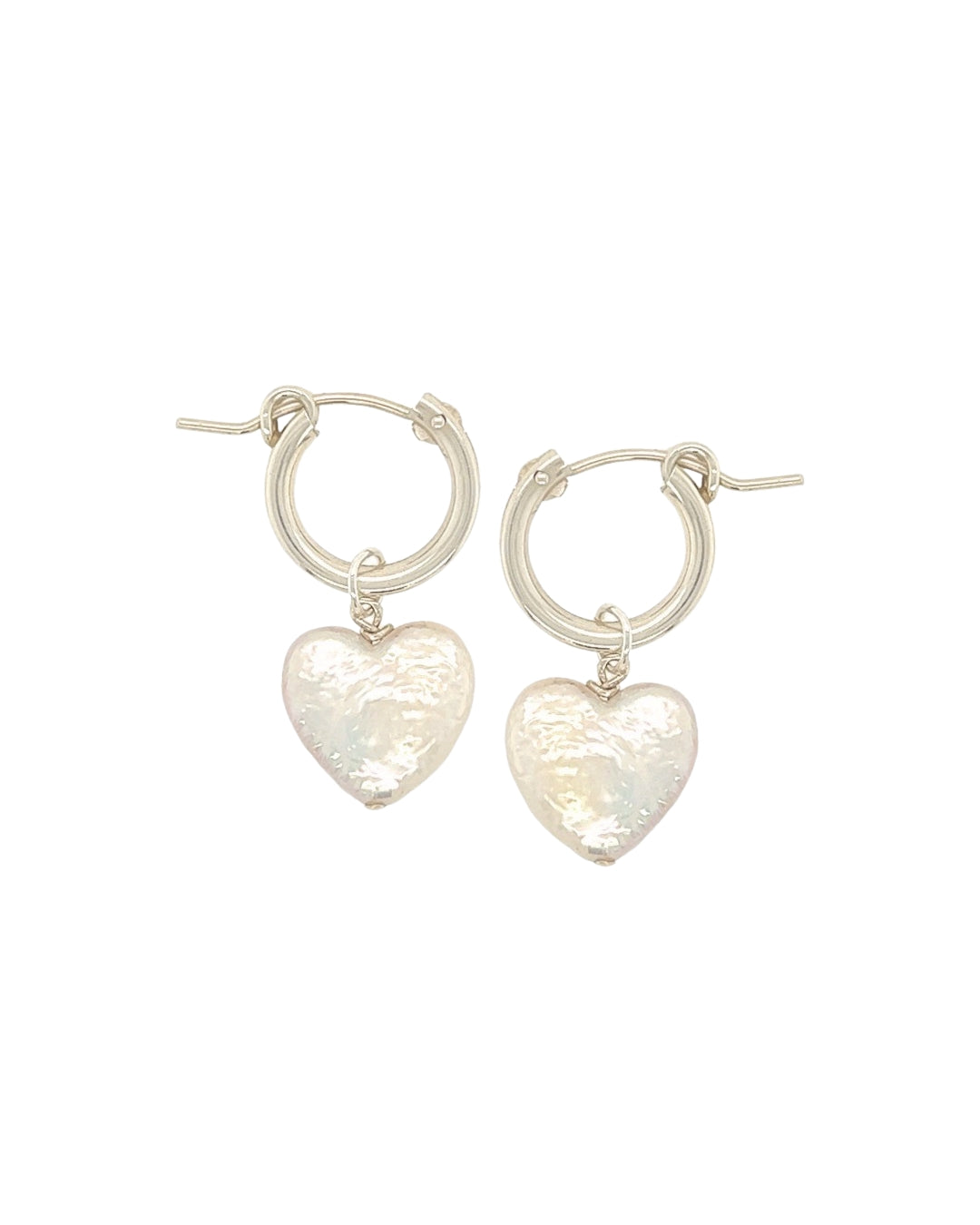 Sterling Silver Pearl Heart Charms on a Hoop Earring