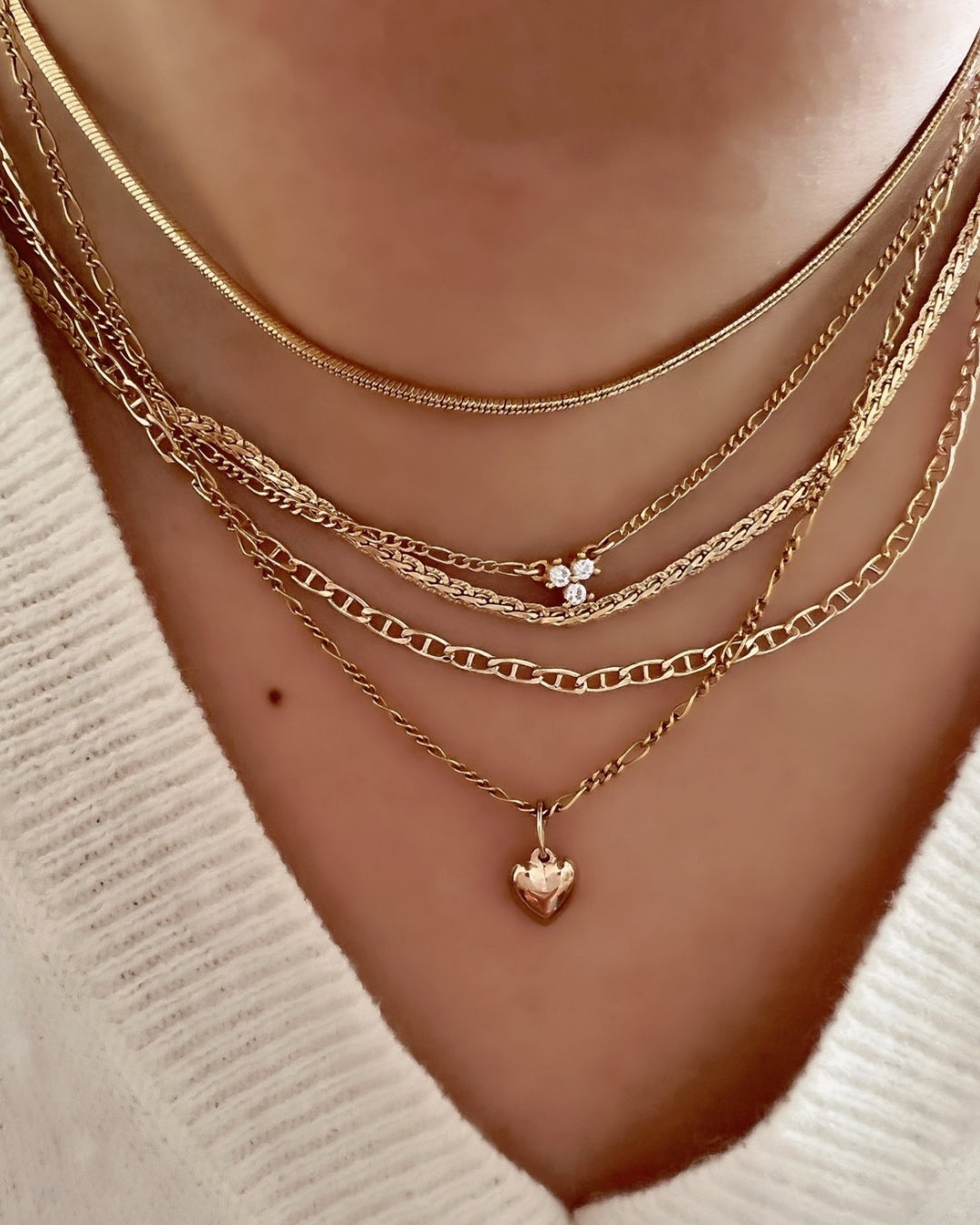Gold Petite Lace Choker Necklace on a model