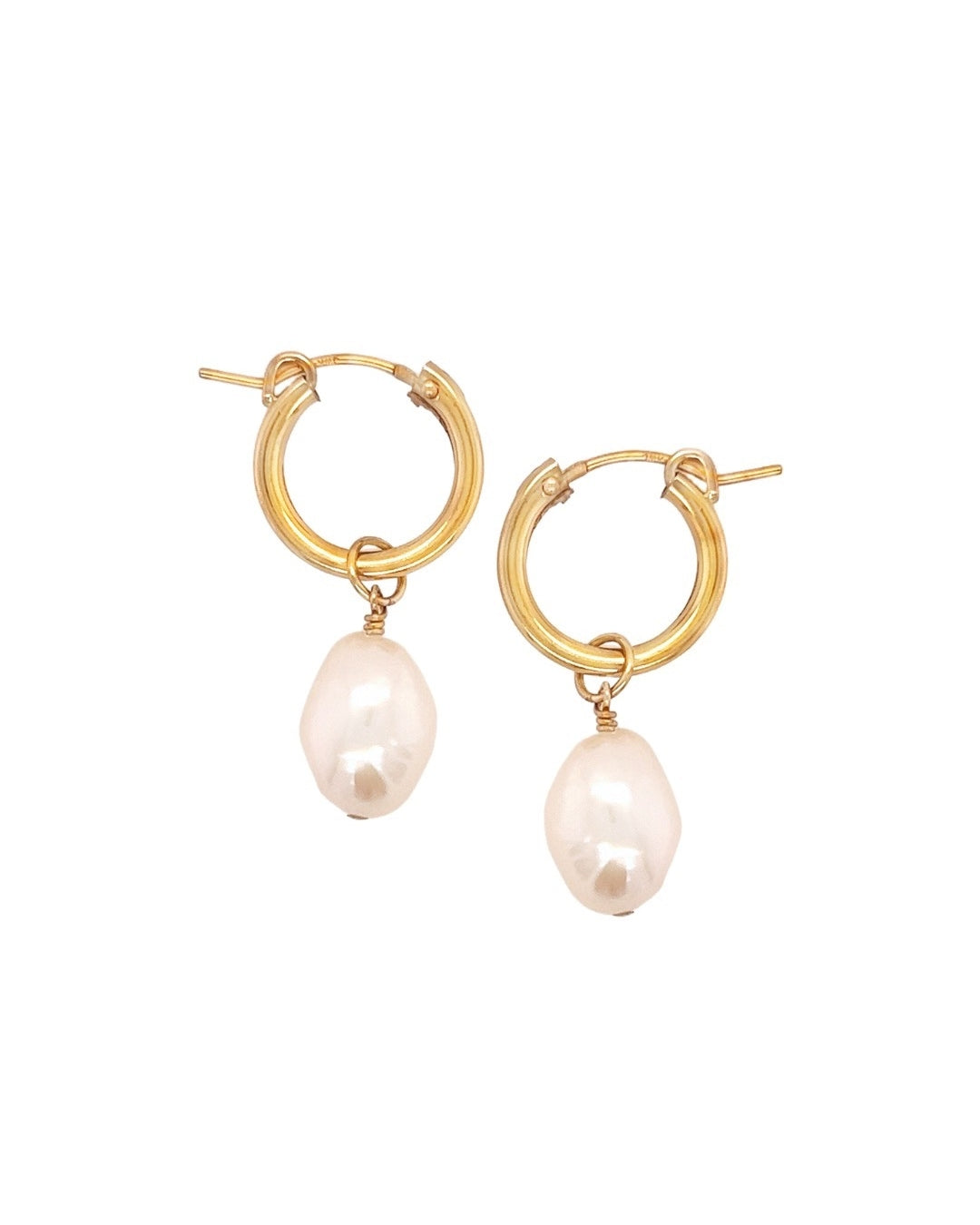 Gold freshwater pearl earring charm on gold fill hoops 