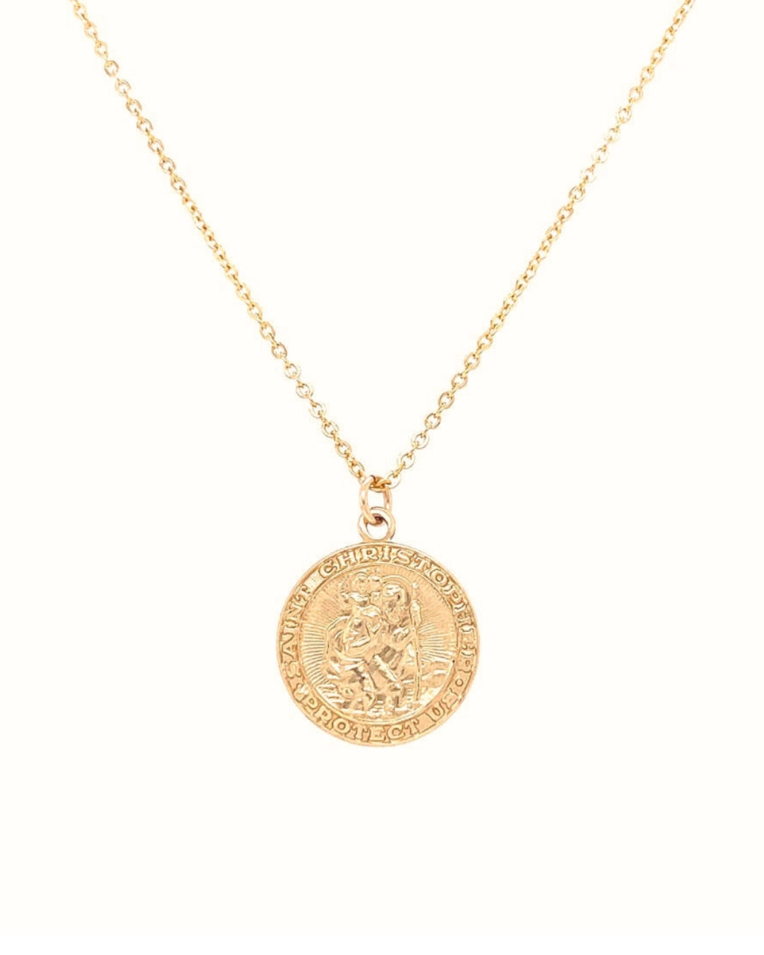 Gold St Christopher Medallion Pendant on a Gold Fill Necklace Chain