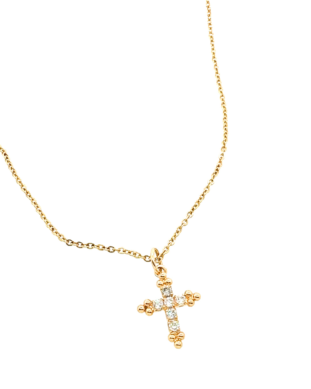 Gold fill cross talisman pendant on a gold cable chain necklace 