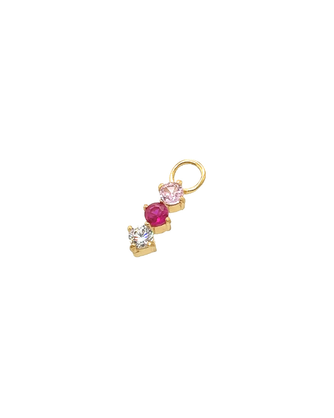 14k gold fill earring charm for hoops in ruby red, pink tourmaline and white diamond cubic zirconia 