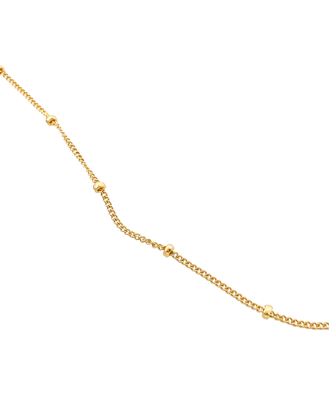 Close up of 14k yellow gold fill satellite bead chain necklace 