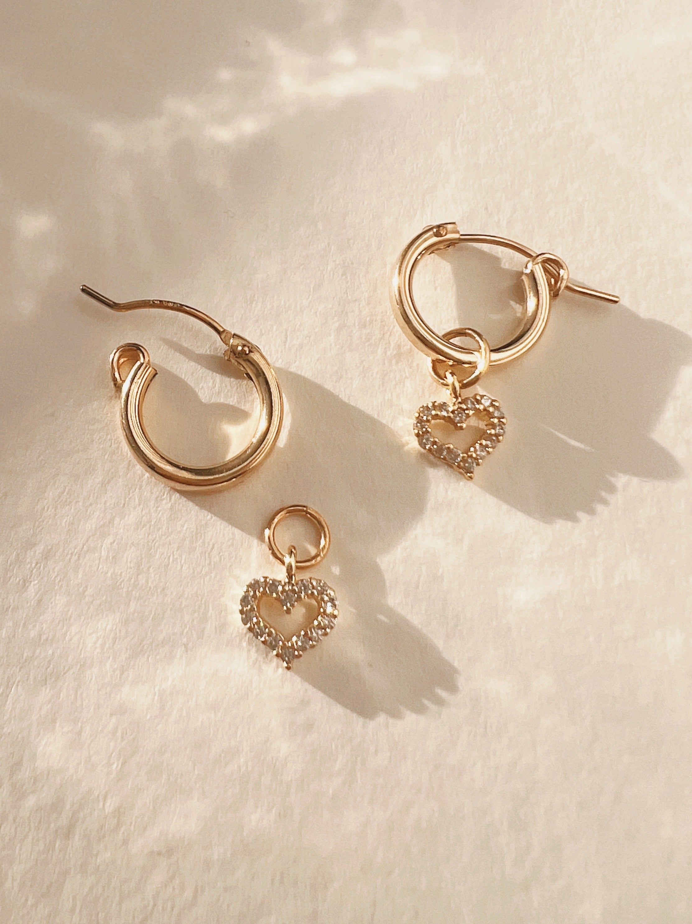Gold Pave Heart Hoops