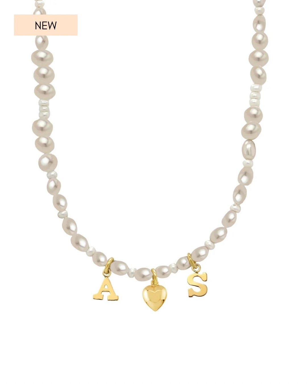 Gold Classic Pearl Initial Choker with letters and puffy heart charm 