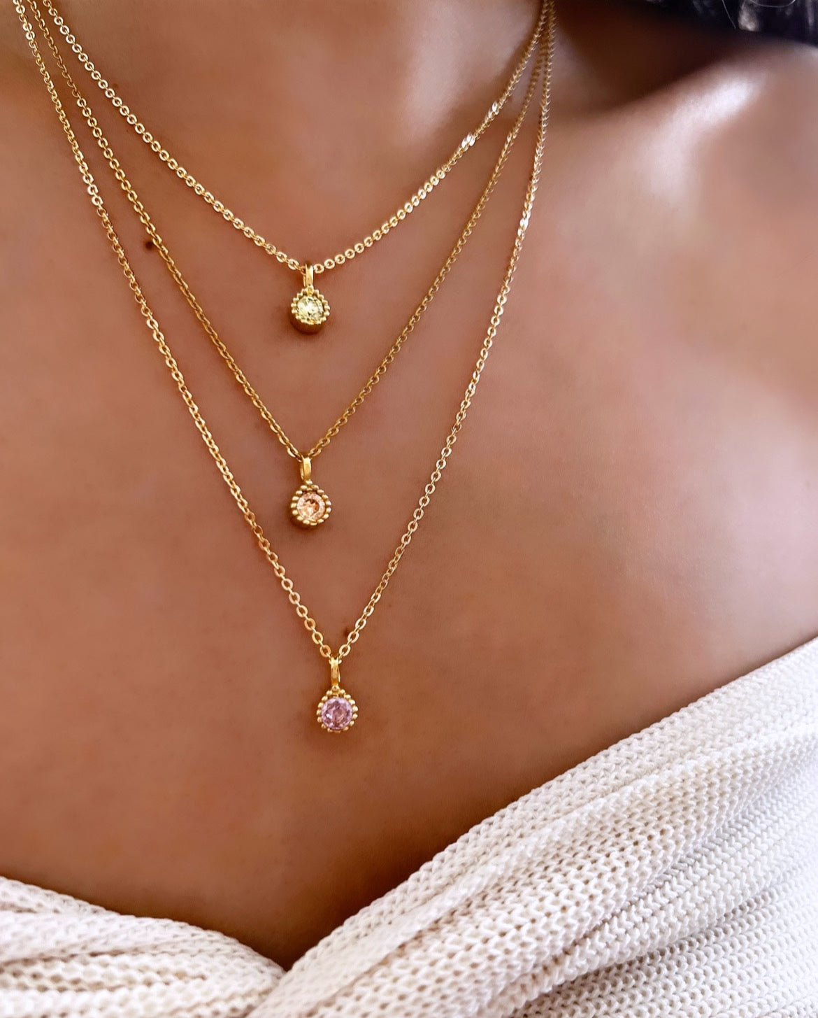 Gold October Pink Tourmaline Birthstone Necklace